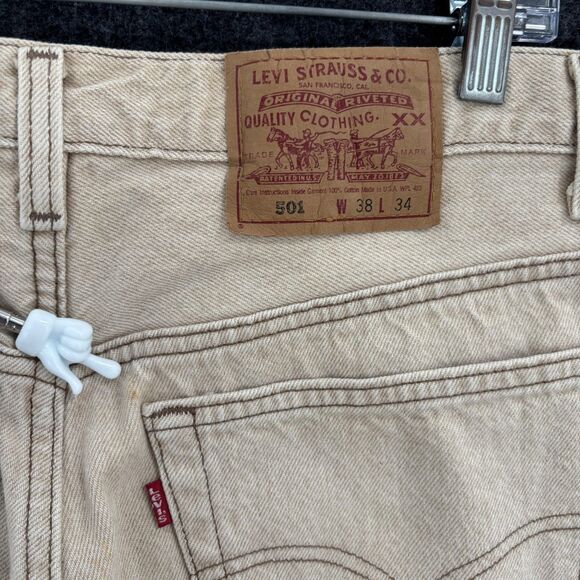 Levis 501 Jeans Men's 38x34 Beige Straight Leg Button Fly Denim 5 Pocket - Picture 6 of 11